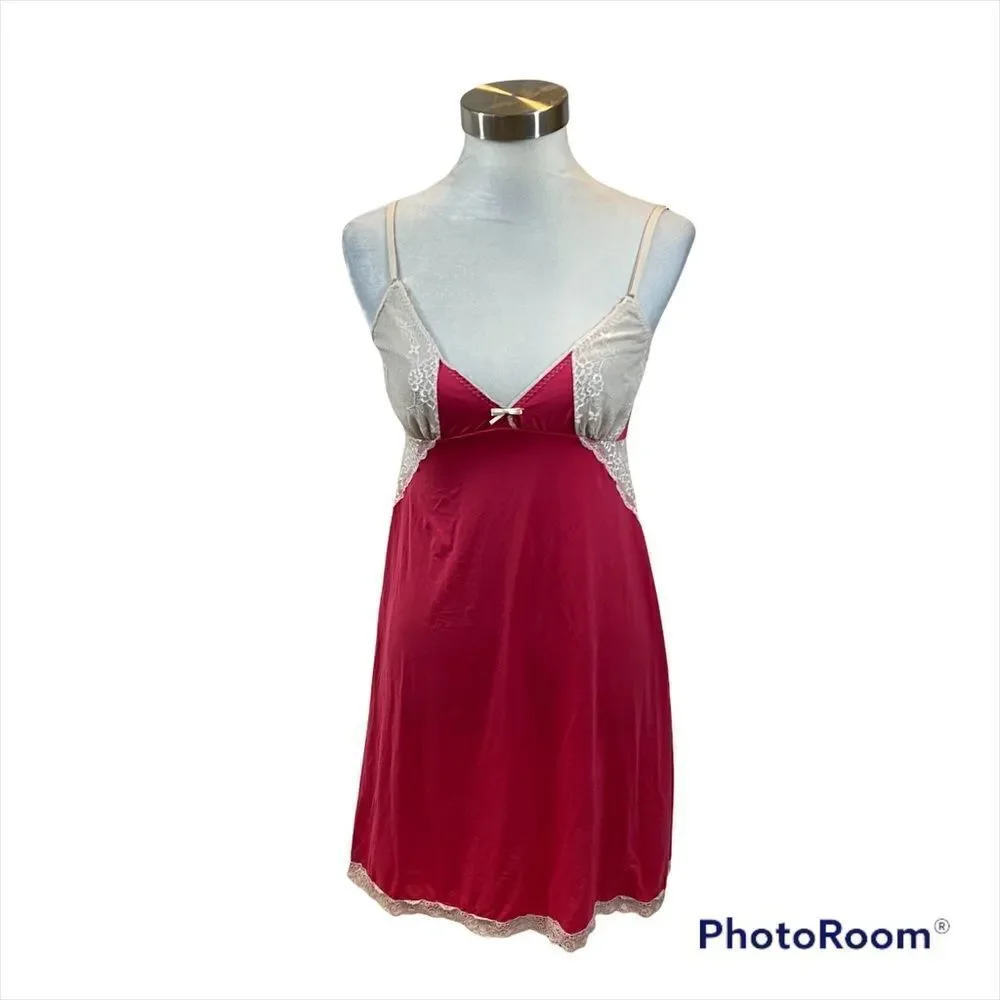 Hope Brand Pink and Ivory Open Back Mini Length Nightgown Lingerie Medium‎